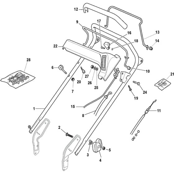 CASTEL - 2003 - 292153543/Y - Castel Garden Rotary Mower Handle Upper Part Diagram
