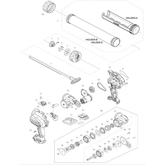 Makita CG100D - Cordless Caulking Gun - Power Tool Diagram