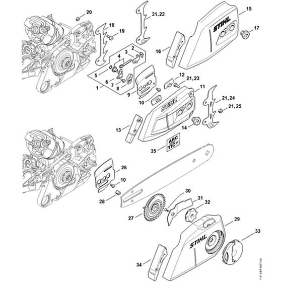 Genuine Stihl MS261 / E - Chain tensioner, Chain sprocket cover