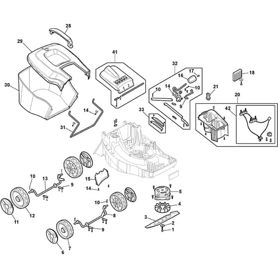 COLLECTOR 140 AE Kit - 2021 - 291382068/ST1 - Stiga Rotary Mower Wheels Blade Motor Grasscatcher Diagram