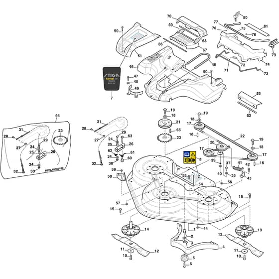 COMBI 125 PRO EL QF - 2019-2021 - 2D6312521/ST1 - Stiga Front Mower Cutting Deck Diagram