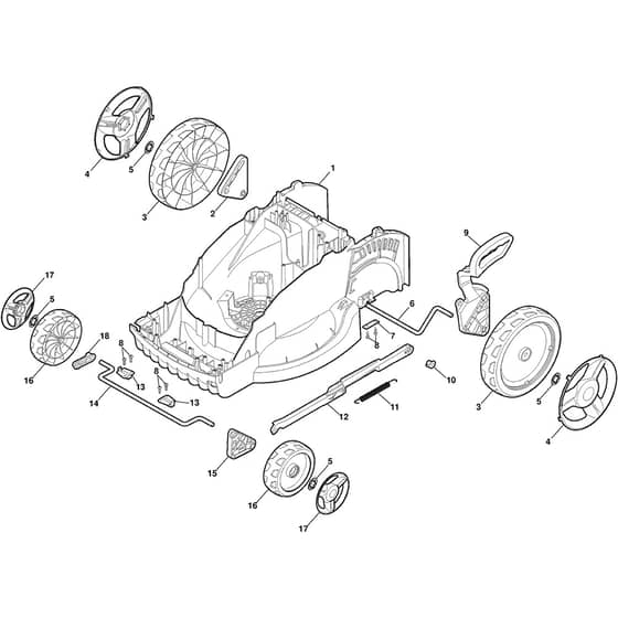 COMBI 40 AE PLUS - 2013 - 294385164/S13 - Stiga Rotary Mower Deck Wheels and Height Adjusting Diagram