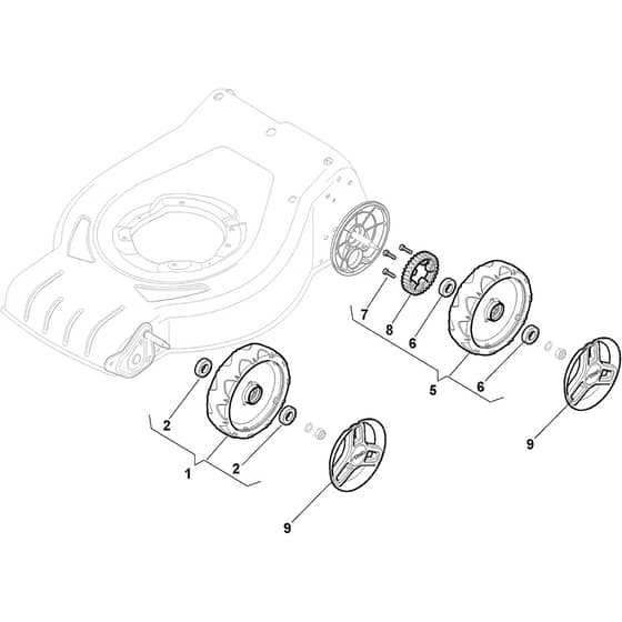 COMBI 43 S AE - 2018-2019 - 295432008/ST1 - Stiga Rotary Mower Wheels and Hub Caps Diagram