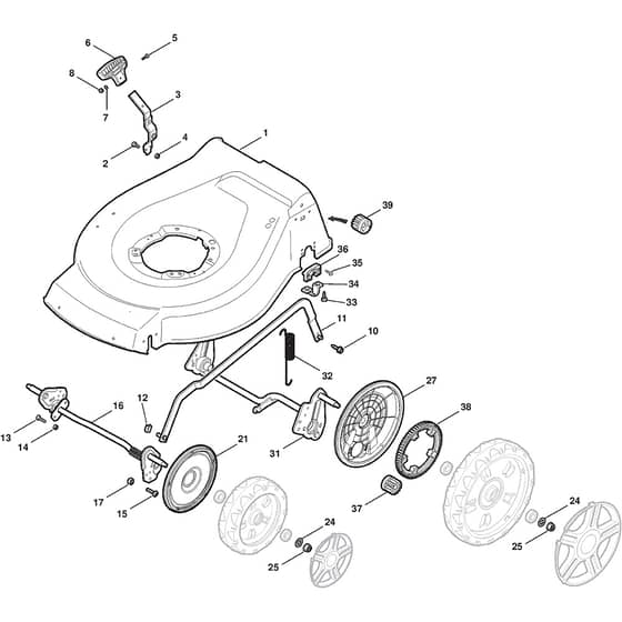 COMBI 53 SQ BW H - 2010-2011 - 299536834/S10 - Stiga Rotary Mower Deck and Height Adjusting Diagram
