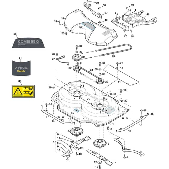 COMBI 95 EL QF - 2016-2022 - 2D5809521/S16 - Stiga Front Mower Cutting Deck Diagram