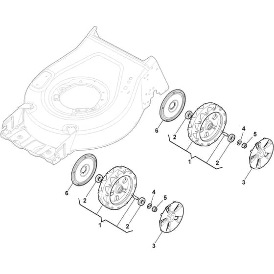 CP1 480 Li - 2019 - 2L0481063/19 - Castel Garden Rotary Mower Wheel and Hub Cap Diagram