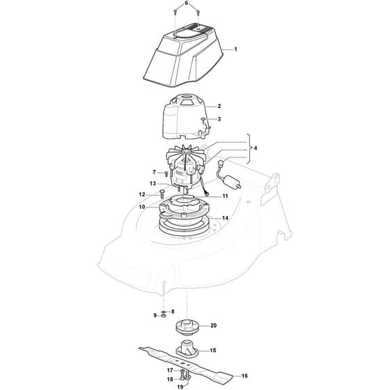 CP1 480 S - 2019 - 2L0482093/19 - Castel Garden Rotary Mower Electric Motor and Blade Diagram