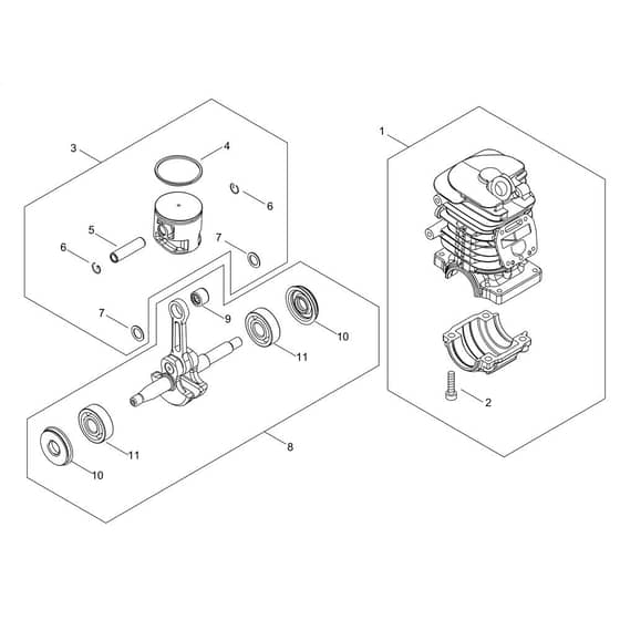 Cylinder, Piston, Crankshaft