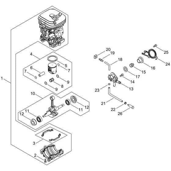 Cylinder, Piston, Crankshaft
