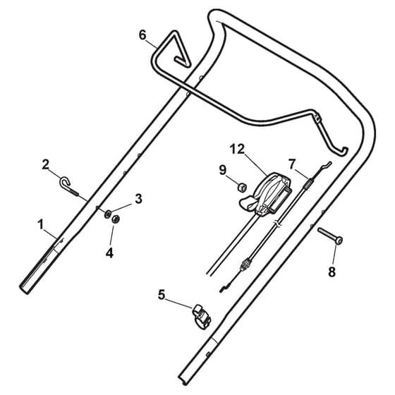 CS 484 W-H - 2012-2014 - 295495033/12 - Castel Garden Rotary Mower Handle Upper Part Diagram