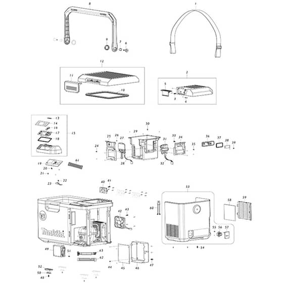 Makita CW003G - Cordless Cooler & Warmer Box - Power Tool Diagram