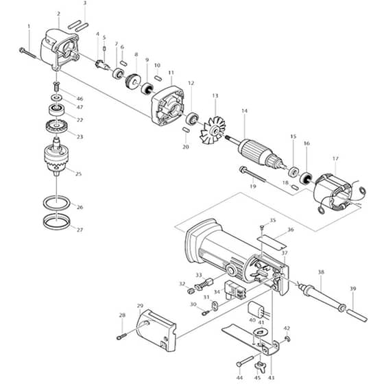 Makita DA3000 - Angle Drill 10mm - Power Tool Diagram
