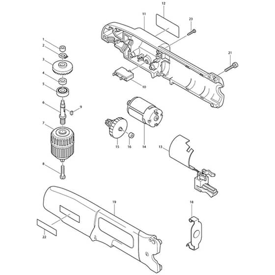 Makita DA302D - Cordless Angle Drill 10mm - Power Tool Diagram