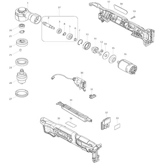 Makita DA332D - 10mm Cordless Angle Drill - Power Tool Diagram