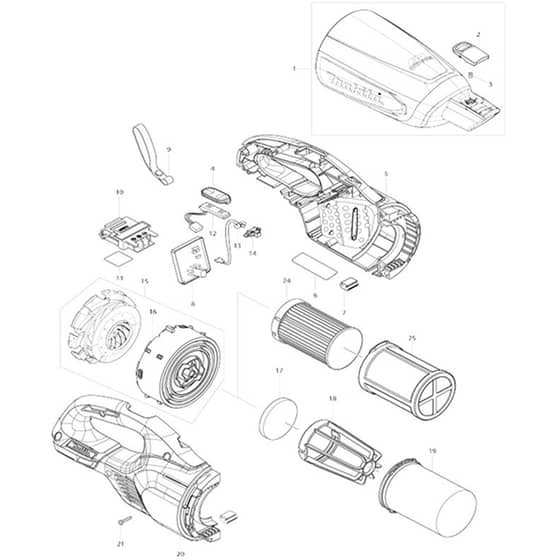 Makita DCL281F - Cordless Cleaner - Power Tool Diagram