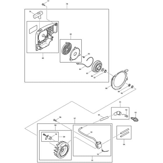 Makita DCS430 - Chainsaw - Recoil Starter Diagram