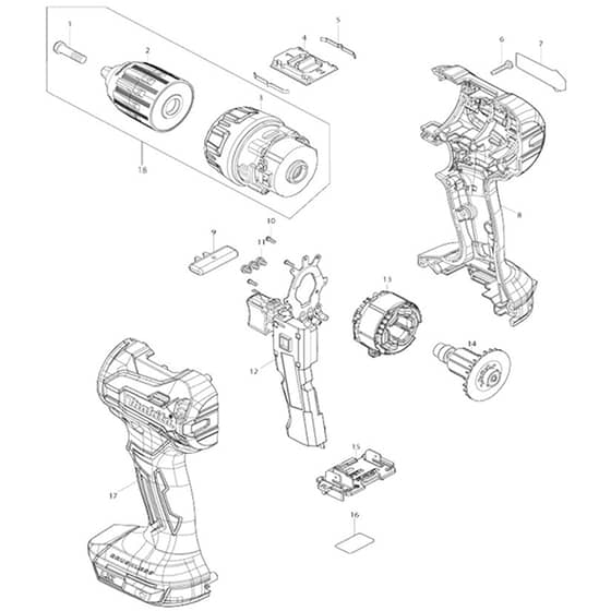 Makita DDF490 - Cordless Driver Drill - Power Tool Diagram