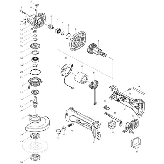 Makita DGA450 - Cordless Grinder 115mm - Power Tool Diagram