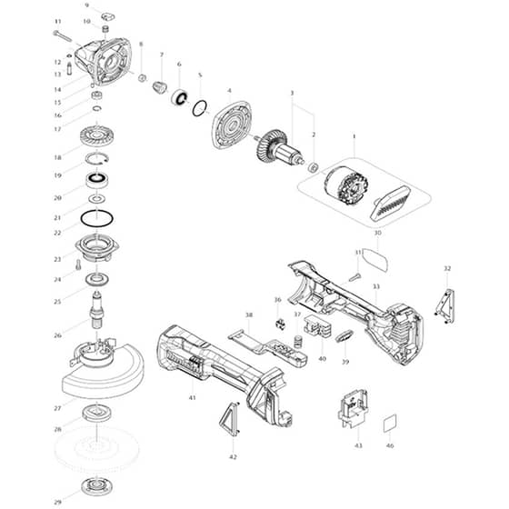Makita DGA505 - 125mm Cordless Angle Grinder - Power Tool Diagram