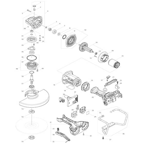 Makita DGA901 - 230mm Cordless Angle Grinder - Power Tool Diagram