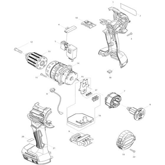 Makita DHP484 - Cordless Hammer Driver Drill - Power Tool Diagram