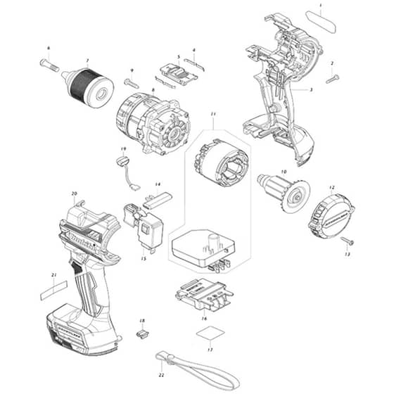 Makita DHP486 - Cordless Hammer Driver Drill - Power Tool Diagram