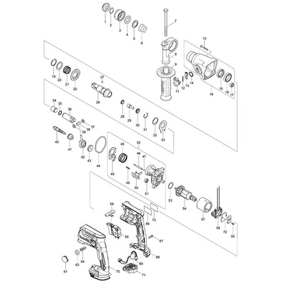 Makita DHR164 - Cordless Rotary Hammer 16mm - Power Tool Diagram