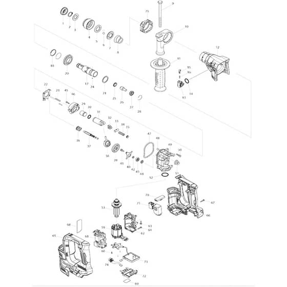 Makita DHR182 - 18mm Crdls Combination Hammer - Power Tool Diagram