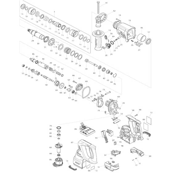 Makita DHR243 - 24mm Cordless Combi. Hammer - Power Tool Diagram