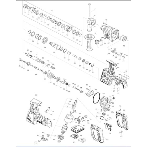 Makita DHR264 - 26mm Crdls Combination Hammer - Power Tool Diagram