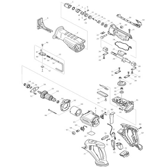 Makita DJR181 - Cordless Recipro Saw - Power Tool Diagram