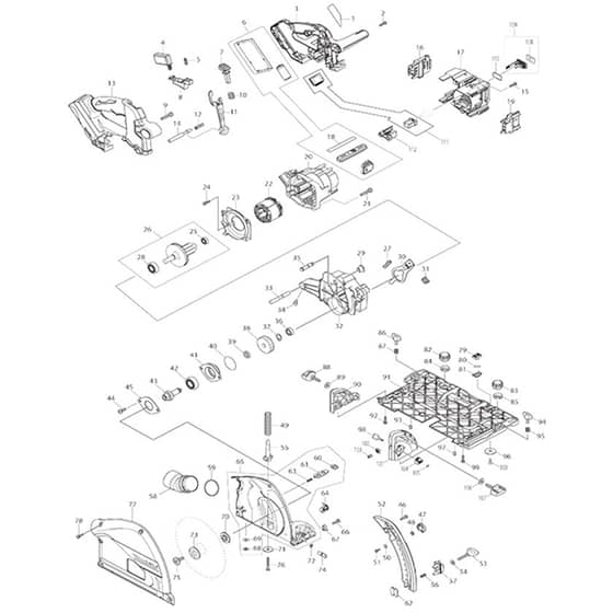 Makita DSP601 - 165mm Cordless Plunge Cut Saw - Power Tool Diagram