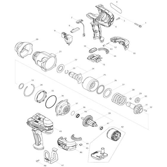 Makita DTW1001 - Cordless Impact Wrench - Power Tool Diagram