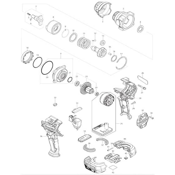 Makita DTW701 - Cordless Impact Wrench - Power Tool Diagram