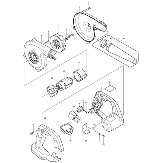 Makita DUB182 - Cordless Blower - Power Tool Diagram