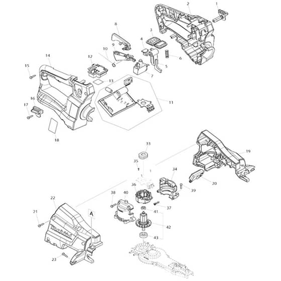 Makita DUH752 - 750mm Cordless Hedge Trimmer - Power Tool 01 Diagram