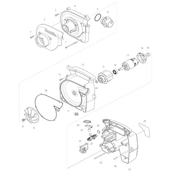 Makita DVC350 - Dc Backpack Vacuum Cleaner - Power Tool Diagram