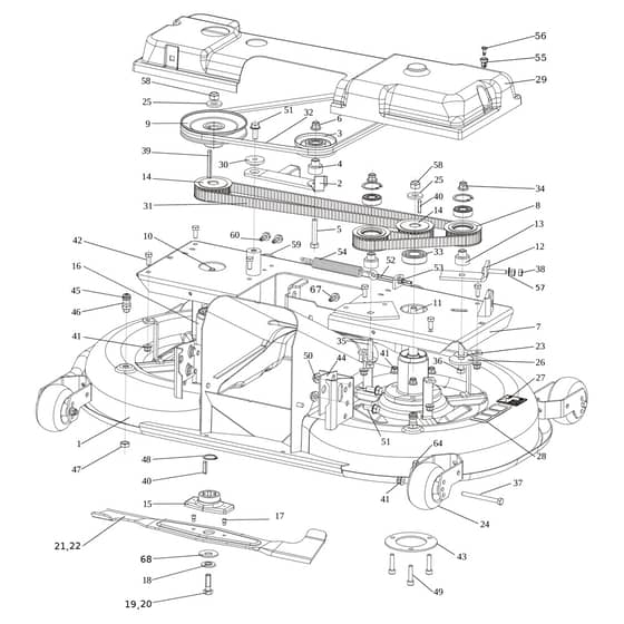 EF 106/24 KH (K2400AVD V-twin - EURO5) - 2023 - Efco Ride On Mower Mowing Deck Diagram