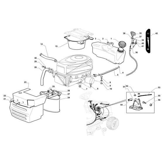EF 108L/18.5 H - 2018 - Efco Ride On Mower Tank, muffler and guards Diagram