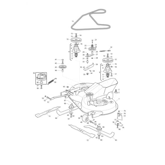 EF 84/14.5 K H - 2023 - Efco Ride On Mower Mowing Deck Diagram