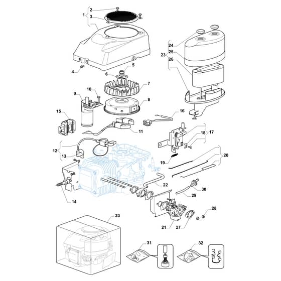 EF 98L/14.5 K H - 2017 - Efco Ride On Mower Starter, carburettor and air filter Diagram