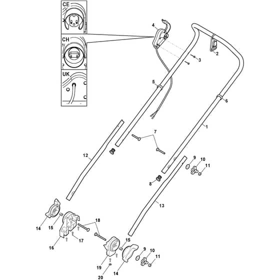 EL 380 - 2014-2016 - 294380063/12 - Castel Garden Rotary Mower Handle Upper Part Diagram
