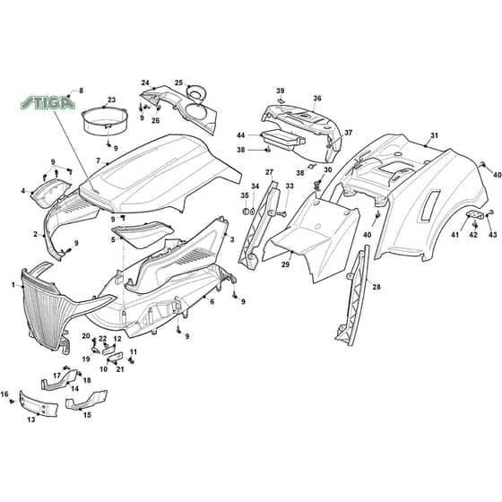 ESTATE 5102 HW - 2021-2022 - 2T1710381/ST1P - Stiga Ride On Mower Body Diagram