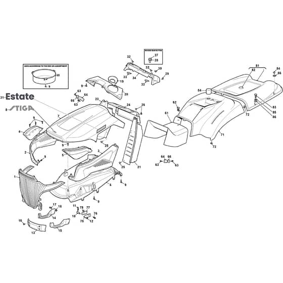 ESTATE 7102 W SE 90 - 2024-2025 - 2T0970481/ST2 - Stiga Ride On Mower Body Diagram