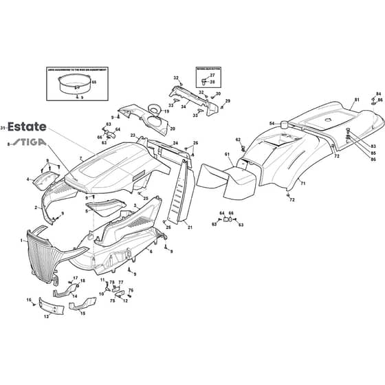 ESTATE 798 W - 2025 - 2T0830481/ST1 - Stiga Ride On Mower Body Diagram