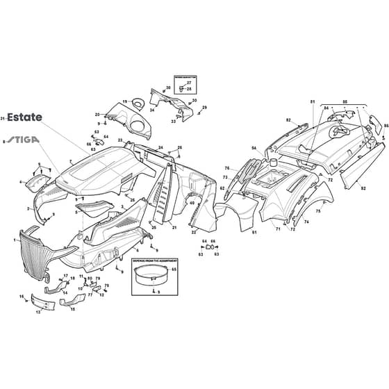 ESTATE 9102 W - 2023 - 2T0985481/ST1 - Stiga Ride On Mower Body Diagram