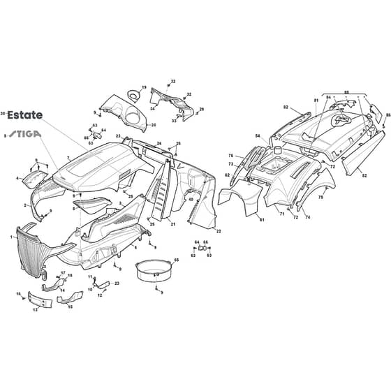 ESTATE 9102 WX - 2023 - 2T1425481/ST1P - Stiga Ride On Mower Body Diagram