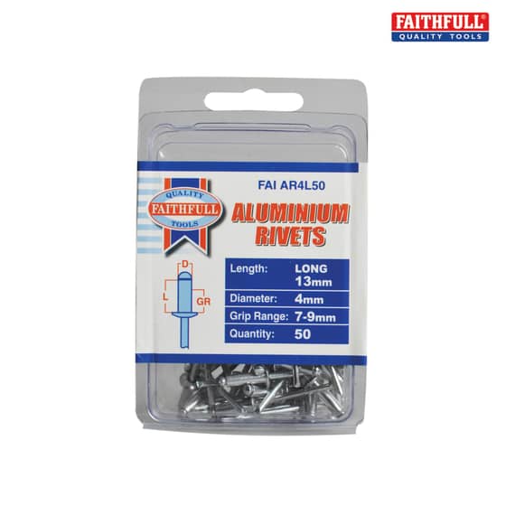 Aluminium Rivets 4mm x 13mm Long Pre-Pack of 50