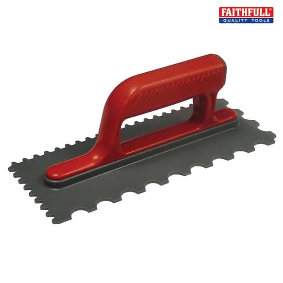 Notched Trowel V 4mm & Round 7mm Plastic Handle 11 x 4.1/2in