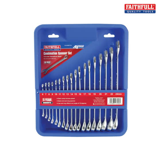 Chrome Vanadium Combination Spanner Set of 18 Metric 6 to 24mm